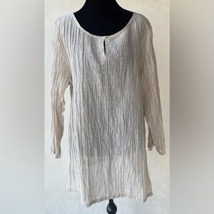 Eileen Fisher Sheer Linen Blend Gauzy Crinkle Tunic Top Sz XL Coastal Luxury